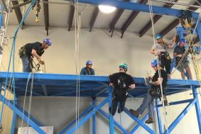 Six students preparing for IRATA rope access training certification