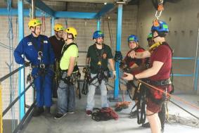Students preparing for rope access training course