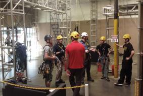 Rope access trainees prepare for training course